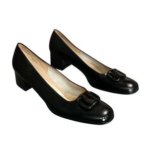 Salvatore Ferragamo Shoes 9.5 AAA Vara Hard Bow Black Leather Pumps 9 1/2 3A